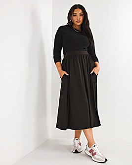 Black Supersoft Jersey Side Pocket Midaxi Skirt
