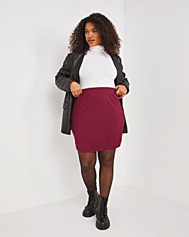 Deep Red Ponte Curved Hem Mini Skirt