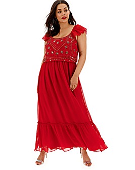 Joanna Hope Red Embellished Boho Dress