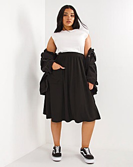 Black Supersoft Jersey Pocket Midi Skirt