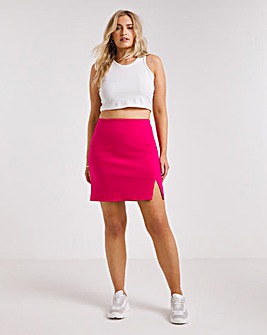 Hot Pink Super Stretch Bengaline Split Mini Skirt