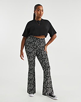 Mono Spot Print Supersoft Jersey Flare Trousers