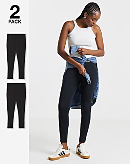 2 Pack Black Cotton Rich High Waisted Leggings