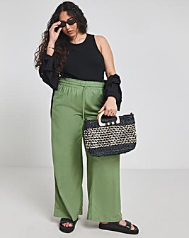 Khaki Easy Care Linen Mix Wide Leg Trouser