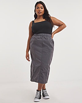 Charcoal Grey Parachute Cargo Midi Skirt