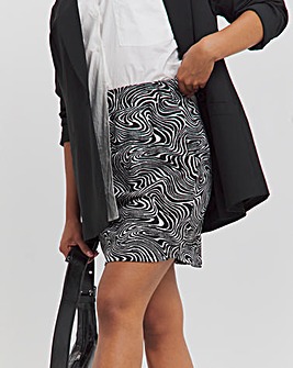 Mono Swirl Ponte Curved Hem Mini Skirt