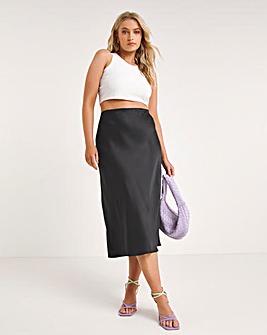 Black Elasticated Waist Premium Satin Midi Skirt