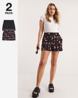 2 Pack Black/ Fruit Print Jersey Shorts