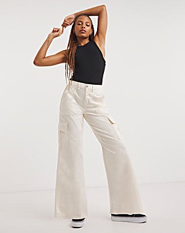 Ecru Cargo Utility Wide Leg Trousers