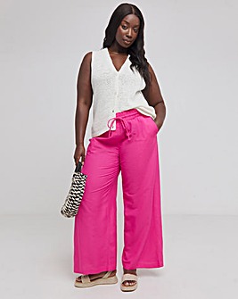 Hot Pink Easy Care Linen Mix Wide Leg Trouser