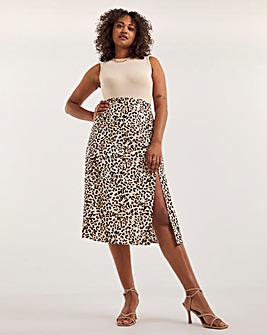 Animal Print Lightweight Woven Side Split Midi Skirt