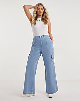 Washed Blue Cargo Utility Straight Leg Trousers