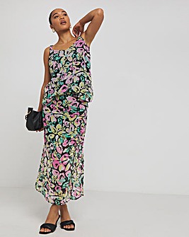 Georgette Floral Gathered Midi Skirt