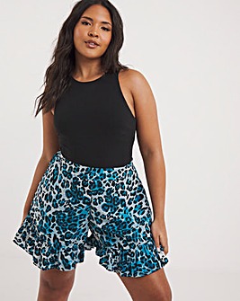 Blue Animal Lightweight Woven Frill Hem Flippy Short