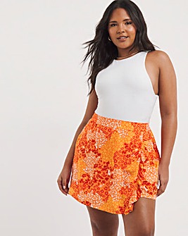 Orange Mixed Print Lightweight Woven Frill Skort