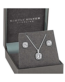 Simply Silver Sterling Silver 925 Square Matching Jewellery Set - Gift Boxed