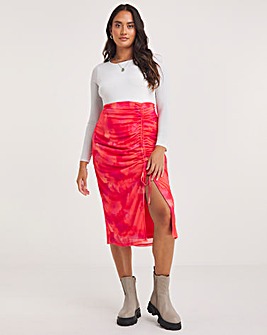 Mesh Ruched Side Midi Skirt