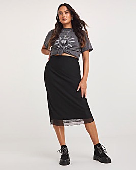 Black Mesh Overlay Midi Skirt