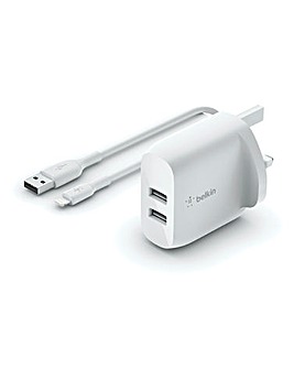 Belkin Dual USBA Wall Charger with lightning cable