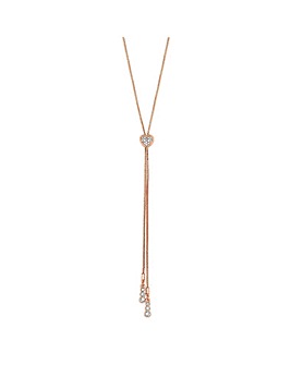Rose Gold Clear Heart Lariat Necklace Embellished With Radiance Crystals