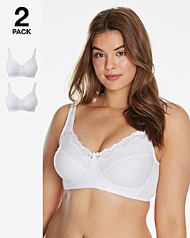 Naturally Close 2 Pack Sarah Non Wired Cotton Rich White Bras