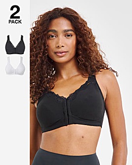 Pretty Secrets 2 Pack Front Fastening Bras B-DD White/Black