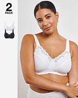 Pretty Secrets 2 Pack Sarah Full Cup Non Wired Cotton Bras B-G -White/Black