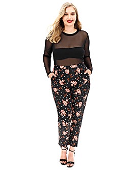 Floral Print Satin Tapered Trousers Regular