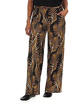 Leaf Print Crepe Wide Leg Trousers Regular