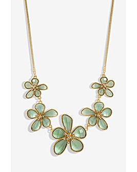 Mood Gold Crystal And Green Glass Flower Necklace