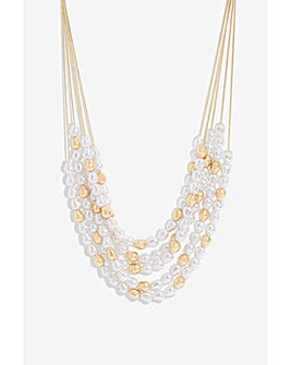 Mood Gold Pearl & Polished Multirow Necklace