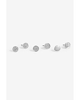 Mood Silver Crystal And Polished Round Stud Earrings - Pack Of 3