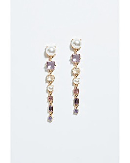 Mood Gold Romantic Crystal And Pearl Linear Drop Earrings