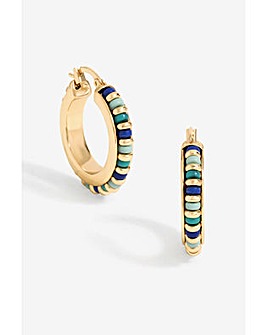 Mood Gold Blue Bead Hoop Earrings