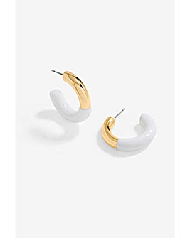 Mood Gold White Half Enamel Hoop Earrings