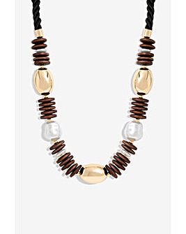 Mood Gold Wood And Pearl Stacker Statement Necklace