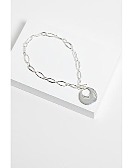 Mood Silver Polished Round T-Bar Short Pendant Necklace