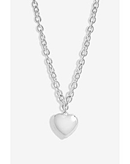 Mood Silver Polished Puffed Heart Double Chain Pendant Necklace