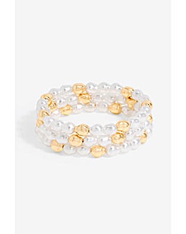 Mood Gold Pearl And Polished Stretch Bracelets - Pack Of 3