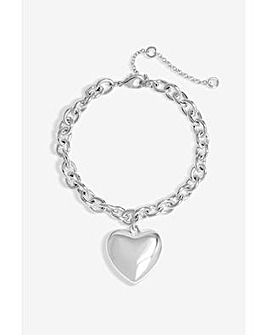 Mood Silver Polished Puffed Heart Double Chain Bracelet