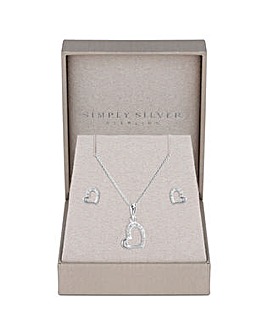 Simply Silver Sterling Silver 925 Polished Cubic Zirconia Heart Set- Gift Boxed