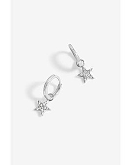 Simply Silver Sterling Silver 925 Pave Star Huggie Hoop Earrings