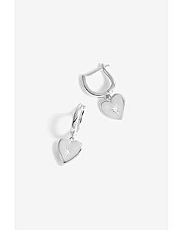 Simply Silver Sterling Silver 925 Starburst Heart Hoop Earrings