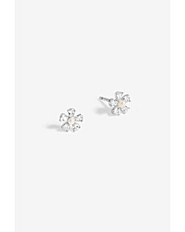 Simply Silver Sterling Silver 925 Cubic Zirconia and Pearl Flower Stud Earrings