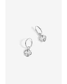 Simply Silver Sterling Silver 925 Diamond Cut Clover Huggie Hoop Earrings