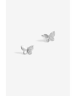 Simply Silver and Pave Butterfly Studs