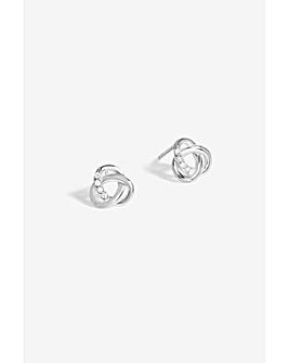 Simply Silver Sterling Silver 925 Polished Cubic Zirconia Woven knot Studs