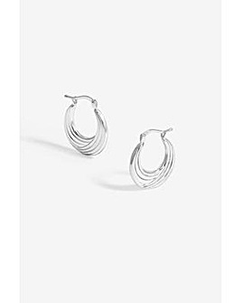 Simply Silver Sterling Silver 925 Polished Ribbed flat Hoop Earrings