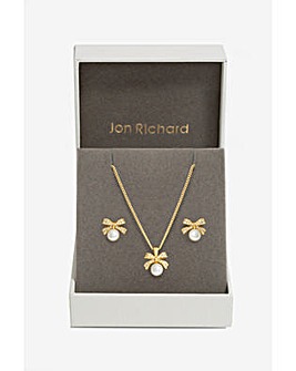 Jon Richard Gold Plated Cubic Zirconia And Pearl Bow Set - Gift Boxed