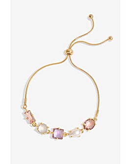 Mood Gold Romantic Crystal And Pearl Mixed Stone Toggle Bracelet